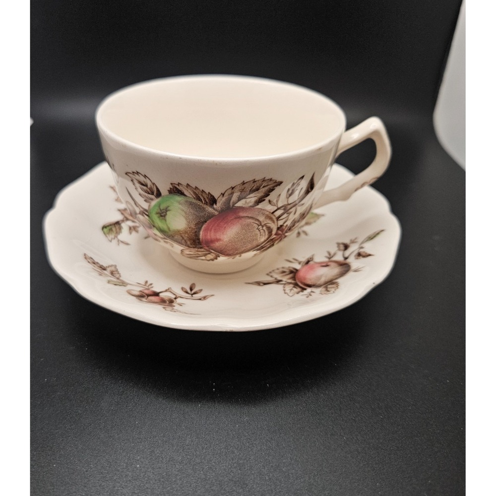 VTG Johnson Bros Harvest Time Tea Cup & Saucer‎ Set England Brown Transferware